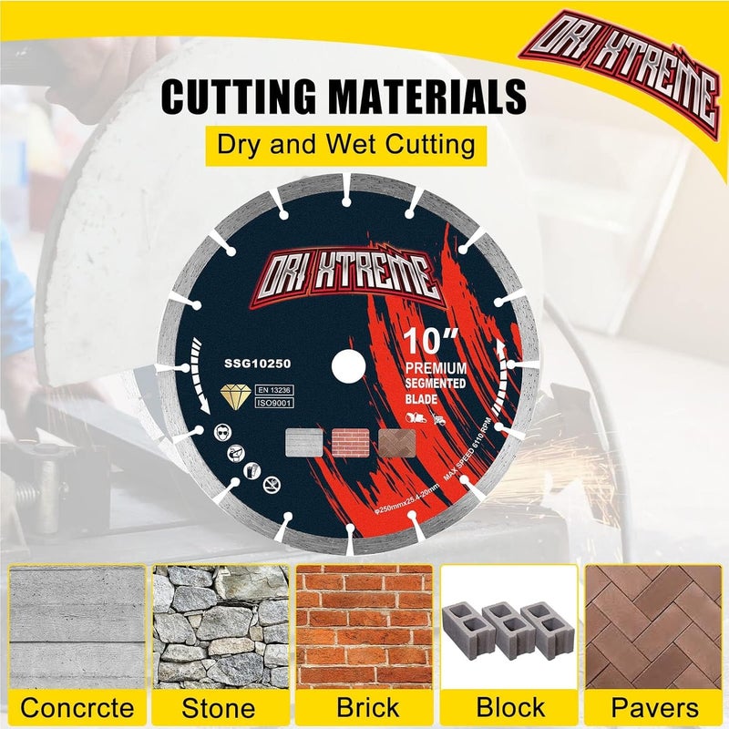 ORIXTREME 10 Inch Diamond Saw Blade 2Pcs, Segmented General Purpose Blade Dry/Wet Cutting Concrete, Masonry, Brick, Block,7/8"-5/8” Arbor - Image 4